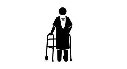 Elderly Woman with Walker Silhouette Illustration.