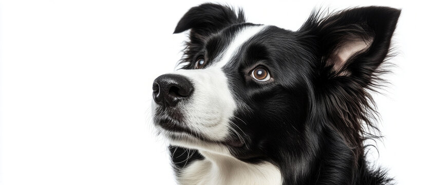 A dog with an attentive gaze and mobile ears will serve as an expressive backdrop for advertising pet products and calls for animal adoption.