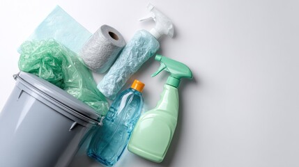 Assorted plastic waste in recycling bin