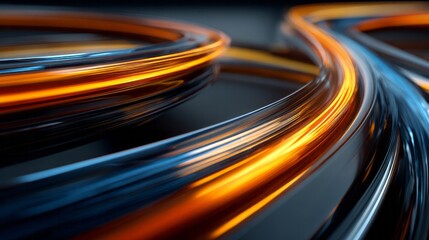 Abstract illumination of flowing light streams wraps around curved metallic structures