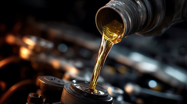 Fresh Motor Oil Pouring into Engine for Maintenance.