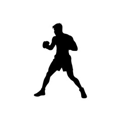 Boxer Silhouette in Fighting Stance on White Background