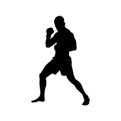 Martial Arts Fighter in Ready Stance Silhouette Vector Illustration