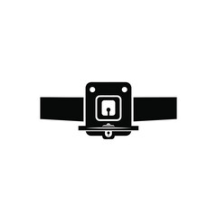 Black silhouette of vintage camera lens with strap