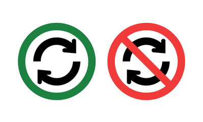 Two circular arrows, one green with a checkmark implied, and one red with a prohibition symbol, signifying continuation and cessation of a process.