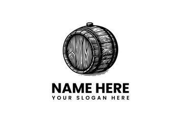 Hand-drawn wooden barrel logo design, a vintage brewery cask vector illustration