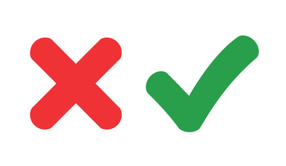 A red cross symbol and a green checkmark symbol placed side by side on a white background.