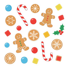 Festive gingerbread cookies isolated on a white background as a cheerful vector graphic illustration