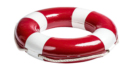 Red life buoy with strong floating ring structure and bright safety rescue equipment details clearly visible isolated on white background.