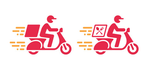 A red icon depicts a person riding a scooter, signifying fast delivery services, with motion lines indicating speed.