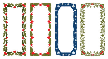 Festive holiday frames collection with various seasonal elements on a white background for digital design projects