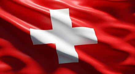 Waving swiss flag with a prominent white cross, symbolizing the nation and its heritage