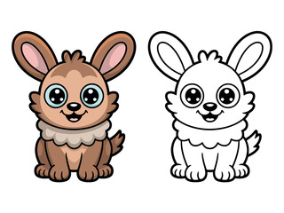 Two cute cartoon bunnies, one colored and one for coloring.
