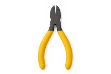 Diagonal cutters with yellow handles, a common hand tool for electricians and diy projects, on transparent background