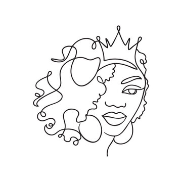 Line art queen with afro