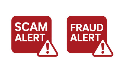 Scam alert and fraud alert signs with warning symbols