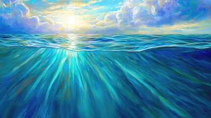 Where Heaven Meets the Deep: A Luminous Split-View Seascape Painting