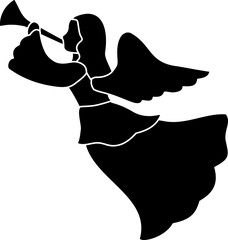 Christmas Angel Silhouette Vector Illustration.
Flying Angels Blowing Trumpets Clipart Isolated.
Holy Angel Black Silhouette Icon for Christmas Designs.
Transparent background. SVG.