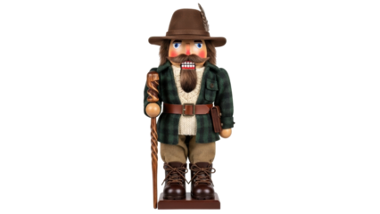 Isolated wood nutcracker doll, German, festive Christmas decoration, collectible holiday gift