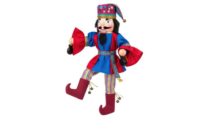 Isolated Christmas Nutcracker Figurine, Man in Costume with Musical Instrument on Display