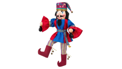 Isolated Christmas Nutcracker Figurine, Man in Costume with Musical Instrument on Display