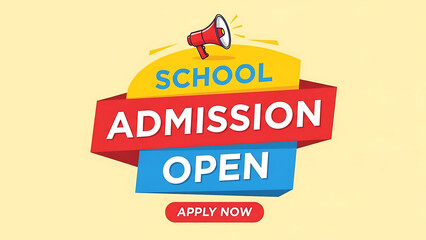 School admission open announcement with megaphone and apply now button