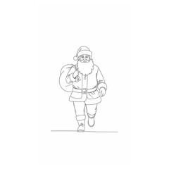 Obraz premium This charming line art illustration depicts the beloved Santa Claus in a full-body outline, carrying his sack, perfect for festive holiday designs.