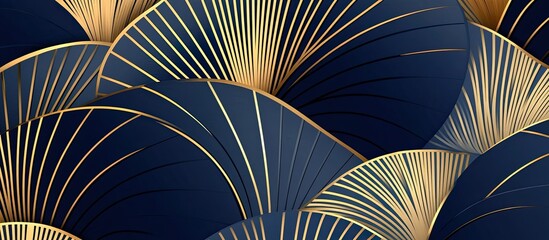 Elegant Art Deco Fan Pattern: Navy Blue and Gold Geometric Design