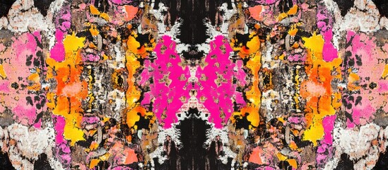 Electric Pink and Orange Symmetrical Abstract Grunge Art Panorama