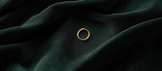 Elegant Gold Ring on Dark Green Silk, Minimalist Luxury, Fine Jewelry.