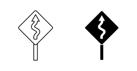 Curvy Road Warning Sign Icon, Vector Traffic Safety Symbol