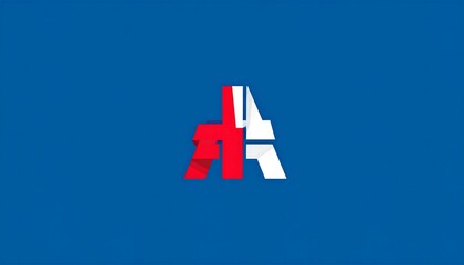 Abstract red and white letter A logo design on a blue background.