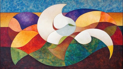 Ethereal White Bird Soaring Over a Mosaic of Rolling, Colorful Hills