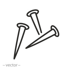 nails icon, nails for hammering, thin line web symbol on white background - editable stroke vector illustration eps 10