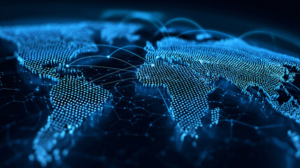 World map digital glowing blue hexagons network technology global connection futuristic data communication abstract background innovation cyber