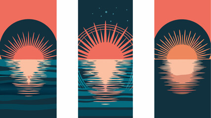 Stunning sunset reflecting on the ocean, casting a warm glow, evoking feelings of tranquility and summer bliss, perfect for travel and relaxation themes