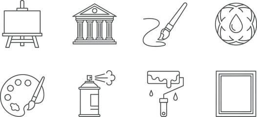 Art and painting supplies line icons set, creative studio workshop