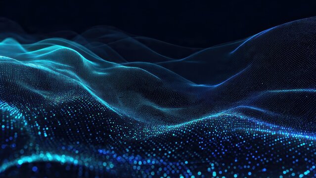 Wave high-tech digital dot background undulating particle landscape in cool blue conveying futuristic motion and quiet energy