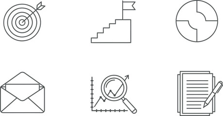 Business strategy, analytics, and communication line icons set