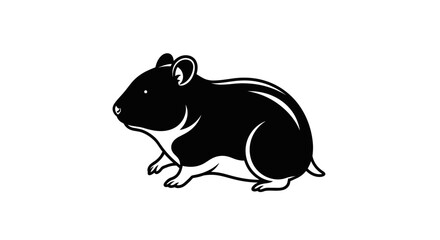 Black and White Hamster Illustration on White Background.