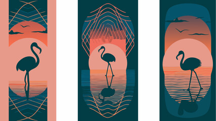 Stunning flamingo silhouette at sunset, vibrant tropical beach vibes for modern designs, bringing a touch of paradise, originally a scalable vector graphic