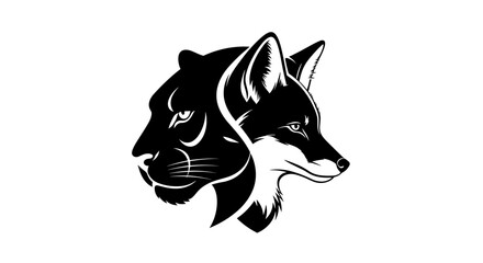 Obraz premium Dual Nature Panther and Fox Head Silhouette Illustration.