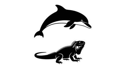 Dolphin and Iguana Silhouette A Study in Contrasting Forms.