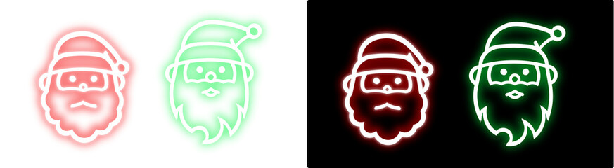 PNG image of Festive santa claus icons glowing in red and green neon lights against a perfect for christmas holiday decorations and seasonal designs on transparent background