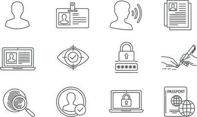Identity, security and personal data icons set. account access