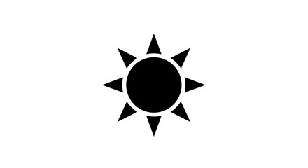 Black Sun Symbol with Sharp Rays on White Background.