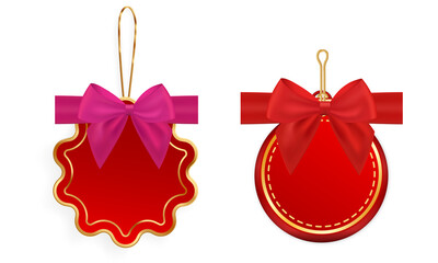 PNG image of  Festive red gift tags with golden accents and elegant bows for holiday season promotions and christmas sales for graphic design use on transparent background