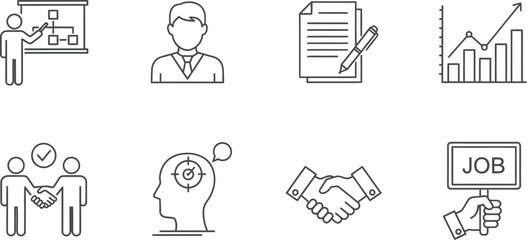 Business and employment icons set with professional concepts