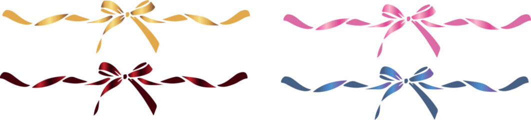 set of decorative bows with ribbons with multi-colored gradients, for holiday designs, invitations, flyers or decorative frames