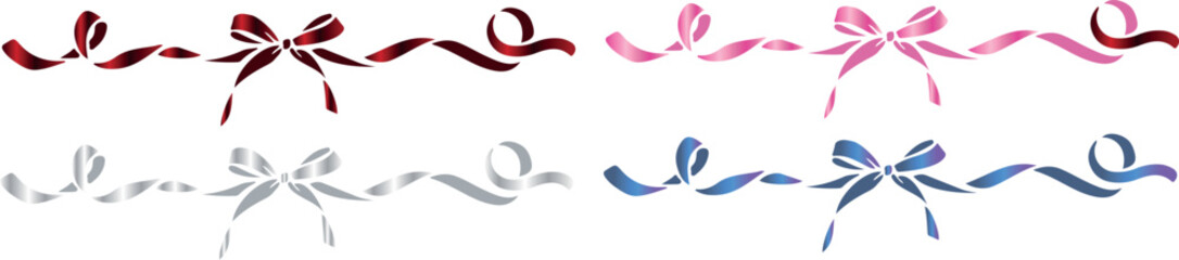set of decorative bows with ribbons on both sides with various gradients, invitations, flyers or decorative frames